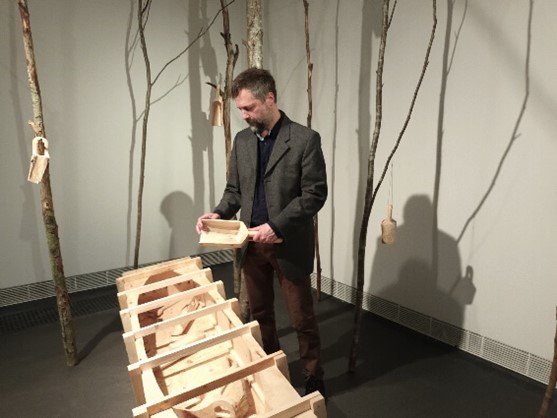 Antti Stöckell presenting his installation: Drowning Ground - Hukkuva maa, 2024.